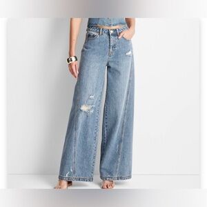Women's High-Rise Distressed Wide Leg
Jeans - Future Collective